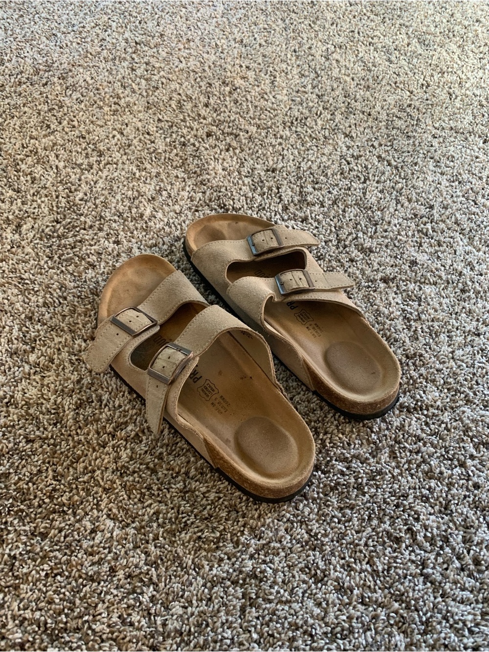 Classic Double-Buckle Slide Sandals in Taupe